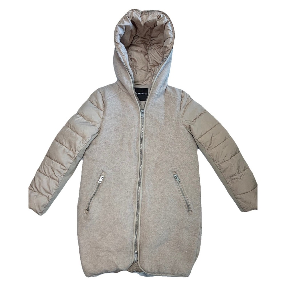 Clockhouse C&A Womens Wool Look Hooded Puffer Coat‎ Jacket Beige Small